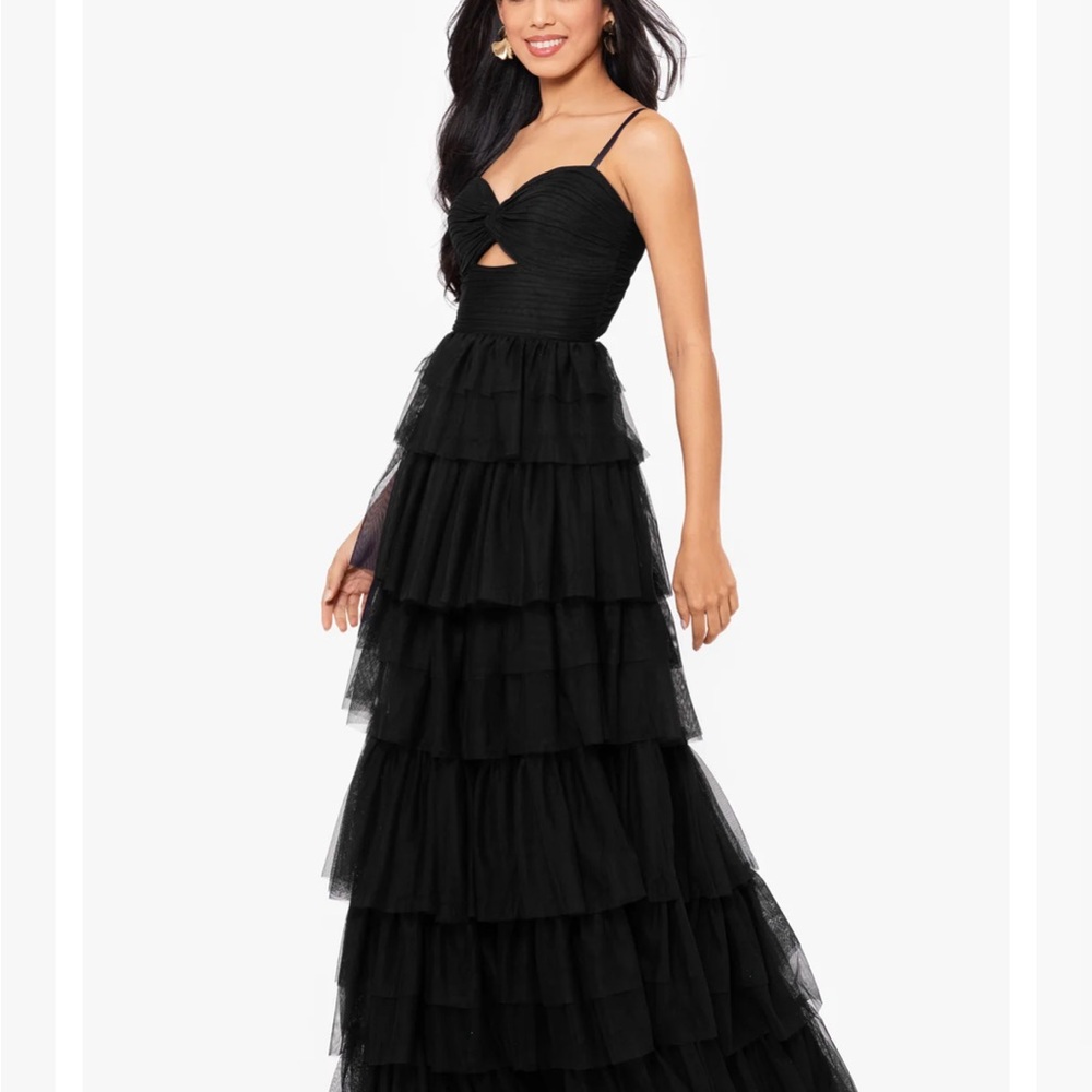 Blondie Nites Black Tiered Ruffled gown size 1 or xs to small